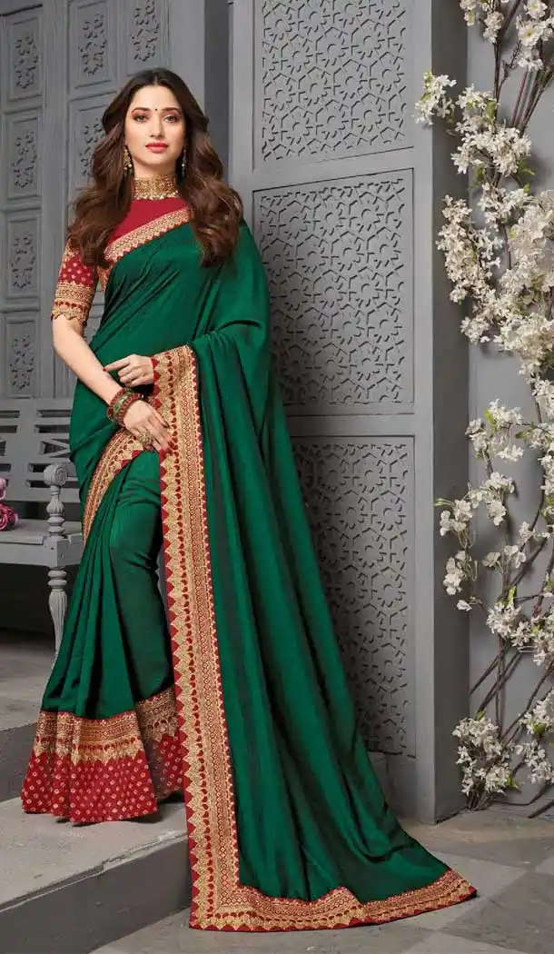 Green Color Vichitra Silk Celebrity Tamanna Bhatia Wear Saree -1213128346