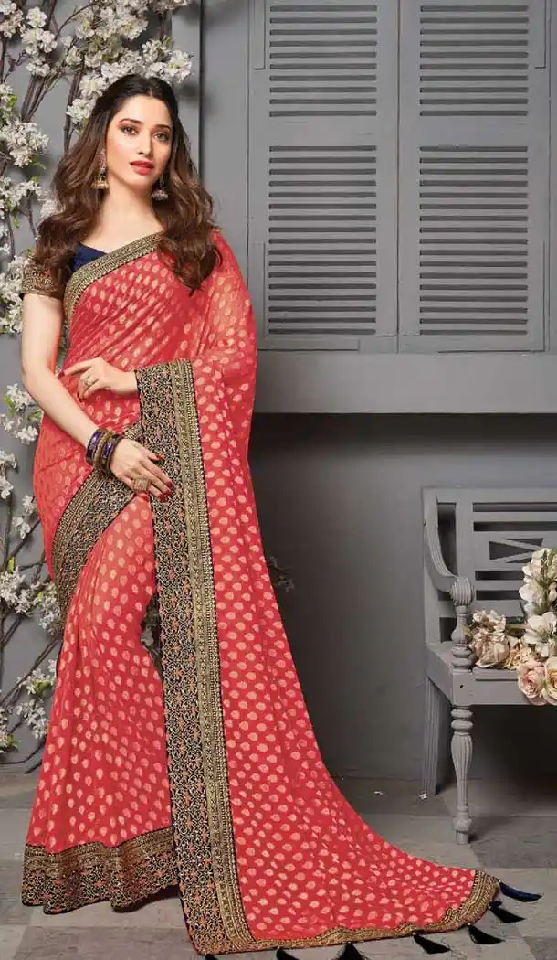 Gajari Color Vichitra Silk Celebrity Tamanna Bhatia Wear Saree -1213128347