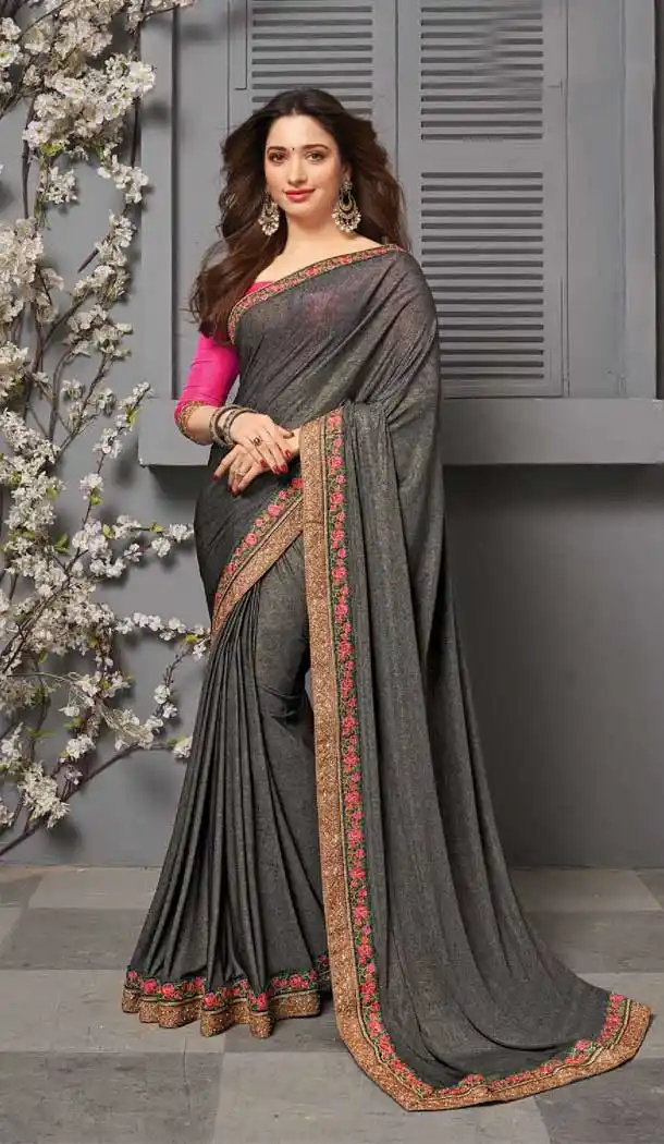 Grey Color Vichitra Silk Celebrity Tamanna Bhatia Wear Saree -1213128348