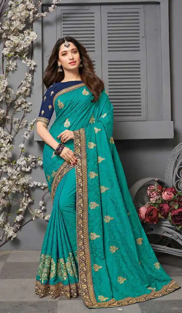 Sea Green Color Vichitra Silk Celebrity Tamanna Bhatia Wear Saree -1213128349