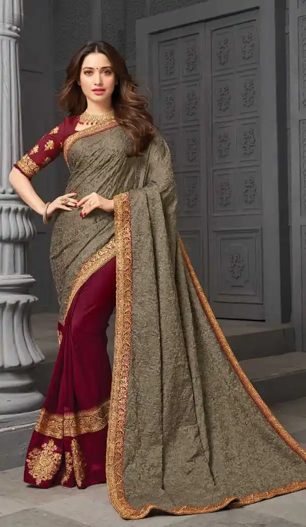 Multi Color Vichitra Silk Celebrity Tamanna Bhatia Wear Saree -1213128352
