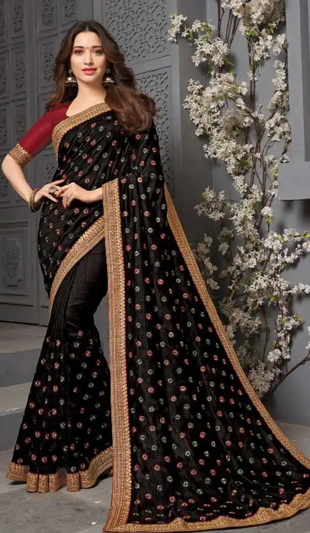 Black Color Vichitra Silk Celebrity Tamanna Bhatia Wear Saree -1213128353