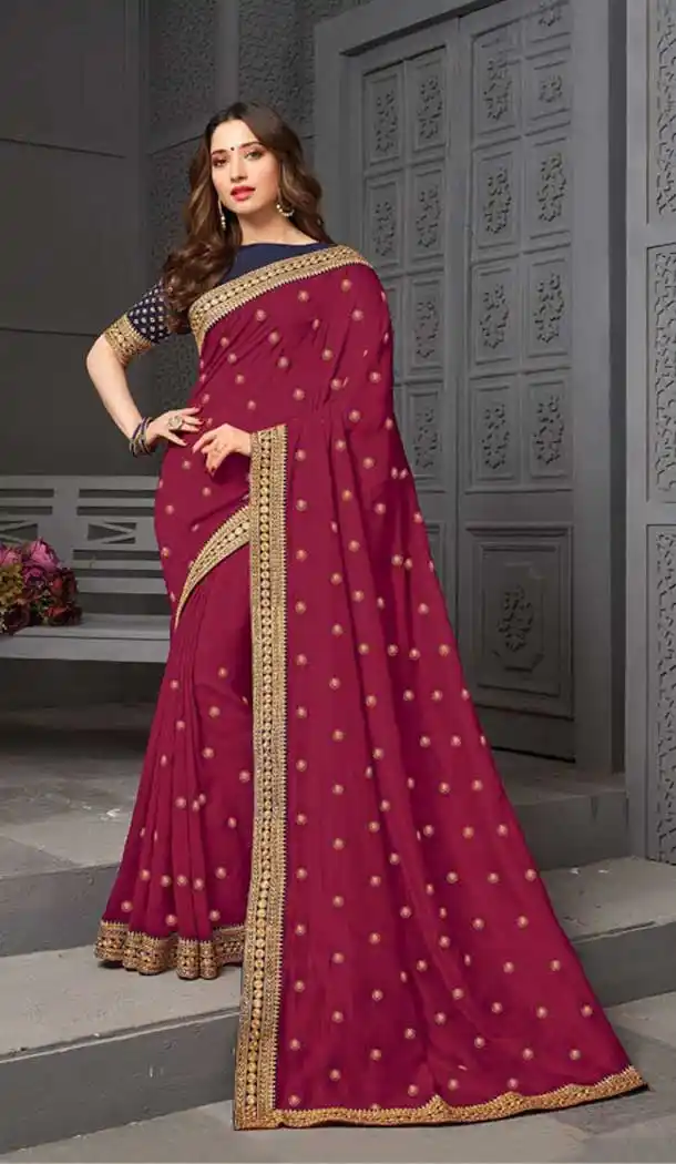 Pink Maroon Color Vichitra Silk Celebrity Tamanna Bhatia Wear Saree -1213128354