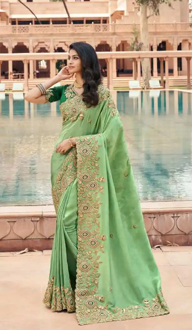 Sea Green Color Fancy Fabric Designer Party Wear Saree Blouse -1228128478