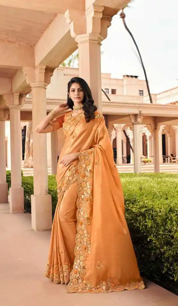 Contemporary Orange Color Fancy Fabric Designer Party Wear Saree Blouse -1228128480