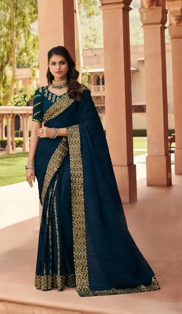 Navy Blue Color Fancy Fabric Designer Party Wear Saree Blouse -1228128485