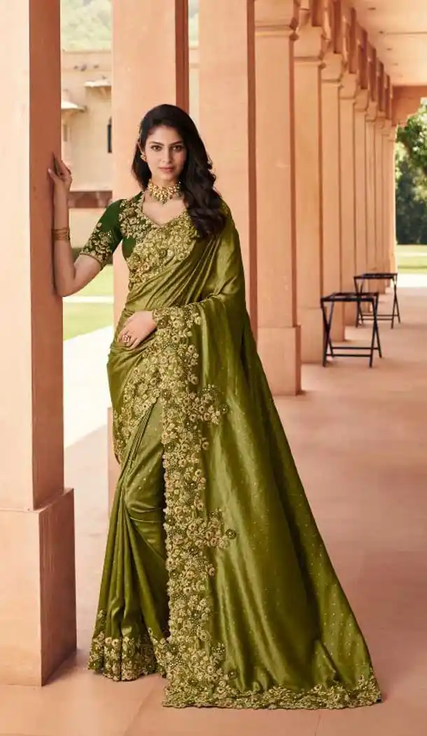 Mehendi Green Color Fancy Fabric Designer Party Wear Saree Blouse -1228128486