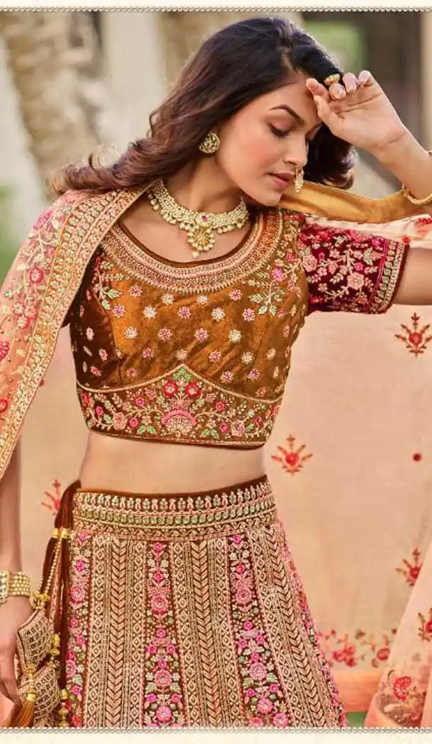 Exquisite Multi Color Markable Velvet Heavy Bridal Wedding Wear Lehenga Choli -1230128494