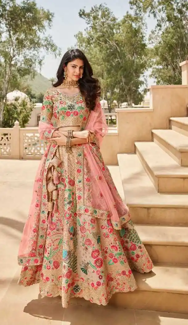 Tantalizing Multi Color Silk Heavy Bridal Wedding Wear Lehenga Choli -1230128495