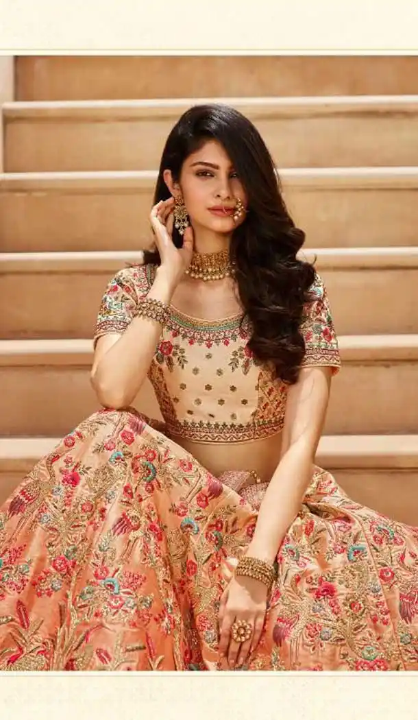 Fascinating Peach Color Silk Heavy Bridal Wedding Wear Lehenga Choli -1230128498