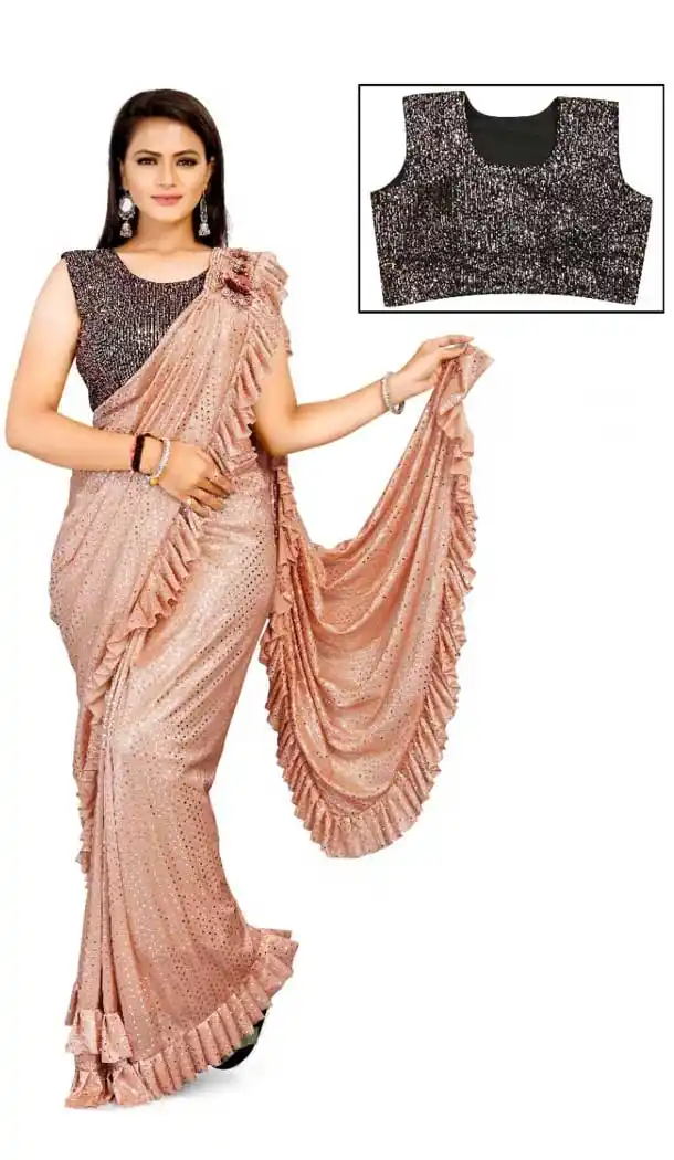 Peach Color Lycra Designer Party Wear Lehenga Style Saree -1231128507