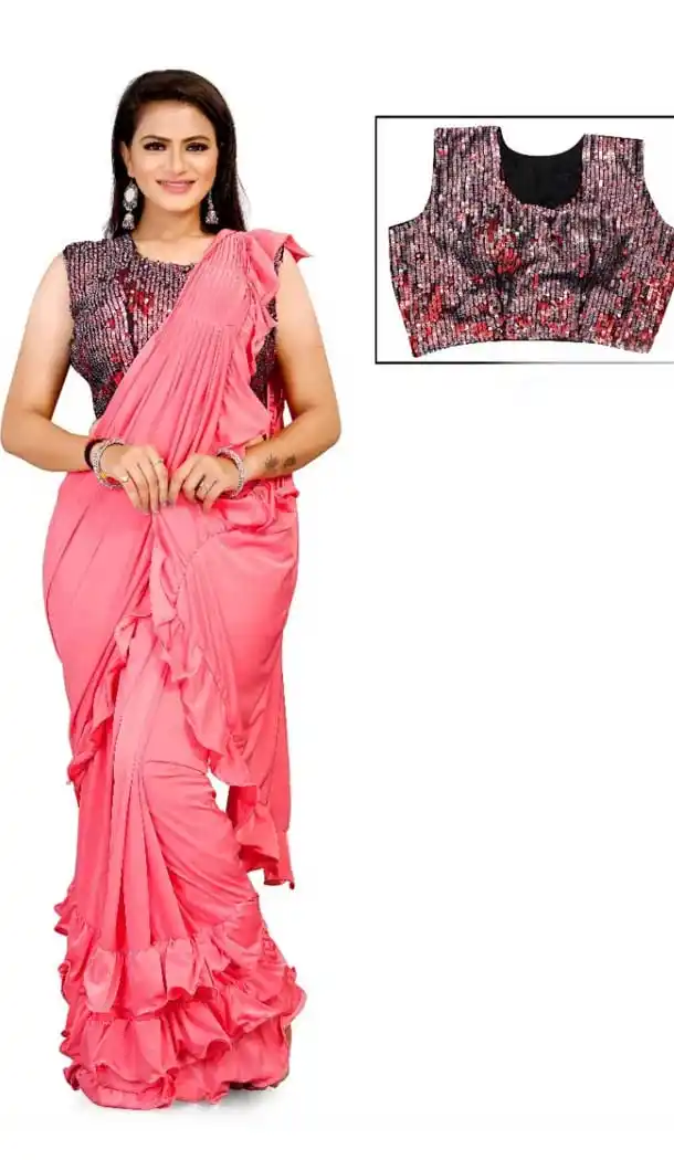 Pink Color Lycra Designer Party Wear Lehenga Style Saree -1231128508