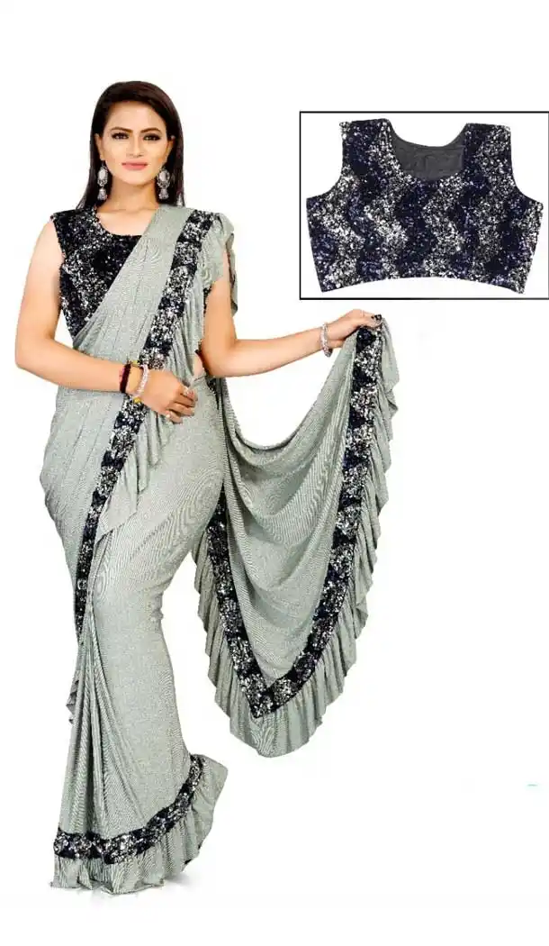 Off White Color Lycra Designer Party Wear Lehenga Style Saree -1231128510