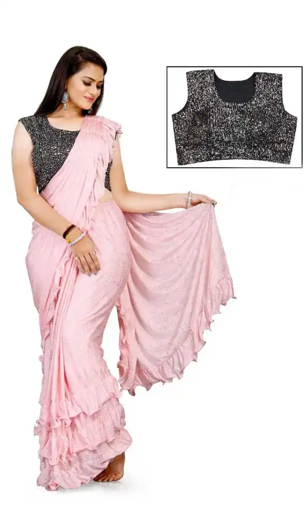 Light Pink Color Lycra Designer Party Wear Lehenga Style Saree -1231128511