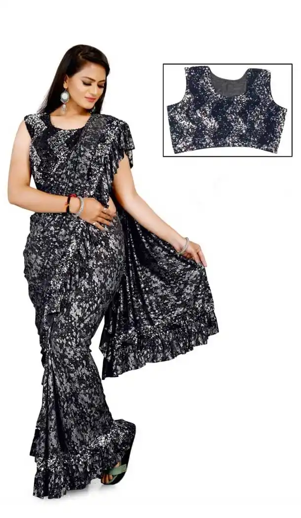 Alluring Multi Color Lycra Designer Party Wear Lehenga Style Saree -1231128512