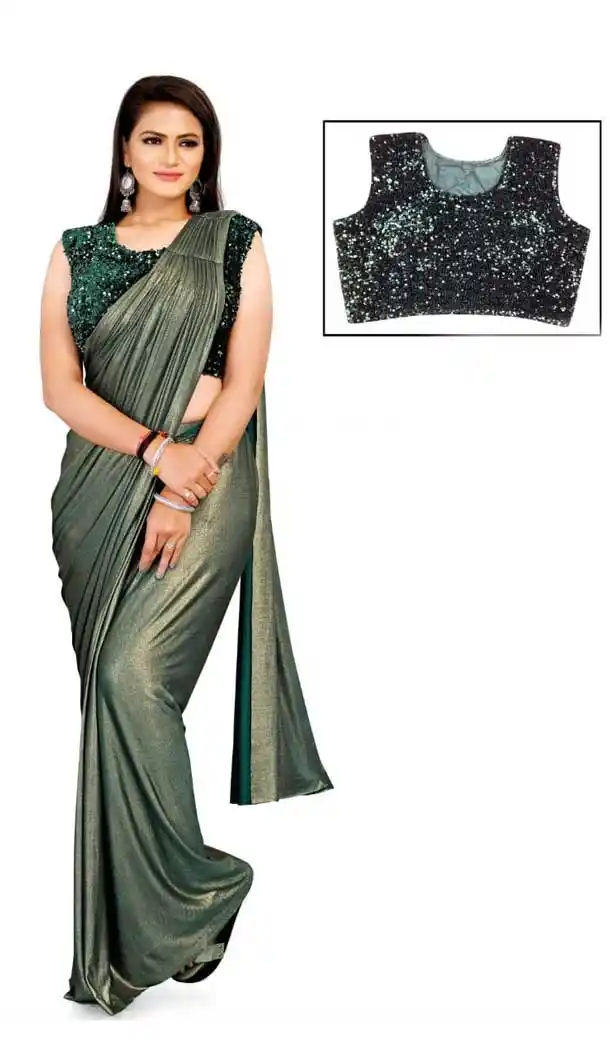 Sea Green Color Lycra Designer Party Wear Lehenga Style Saree -1231128516