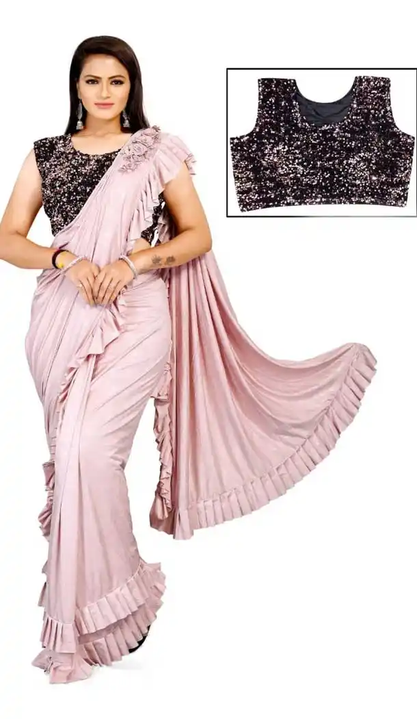 Baby Pink Color Lycra Designer Party Wear Lehenga Style Saree -1231128517