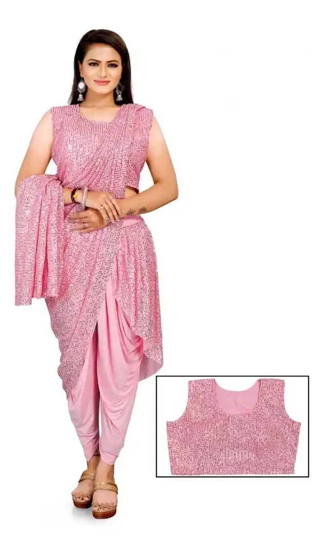 Pink Color Lycra Designer Party Wear Lehenga Style Saree -1231128524