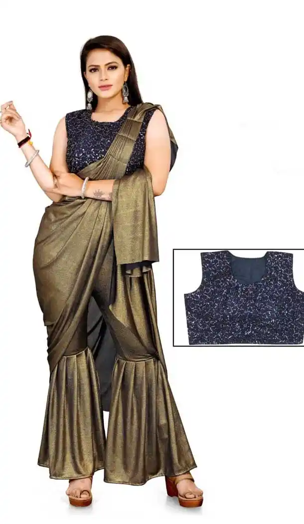 Copper Gold Color Lycra Designer Party Wear Lehenga Style Saree -1231128526