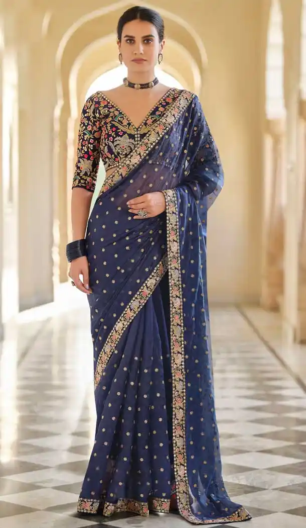 Navy Blue Color Art Silk Designer Fancy Party Wear Saree Blouse -1234128536