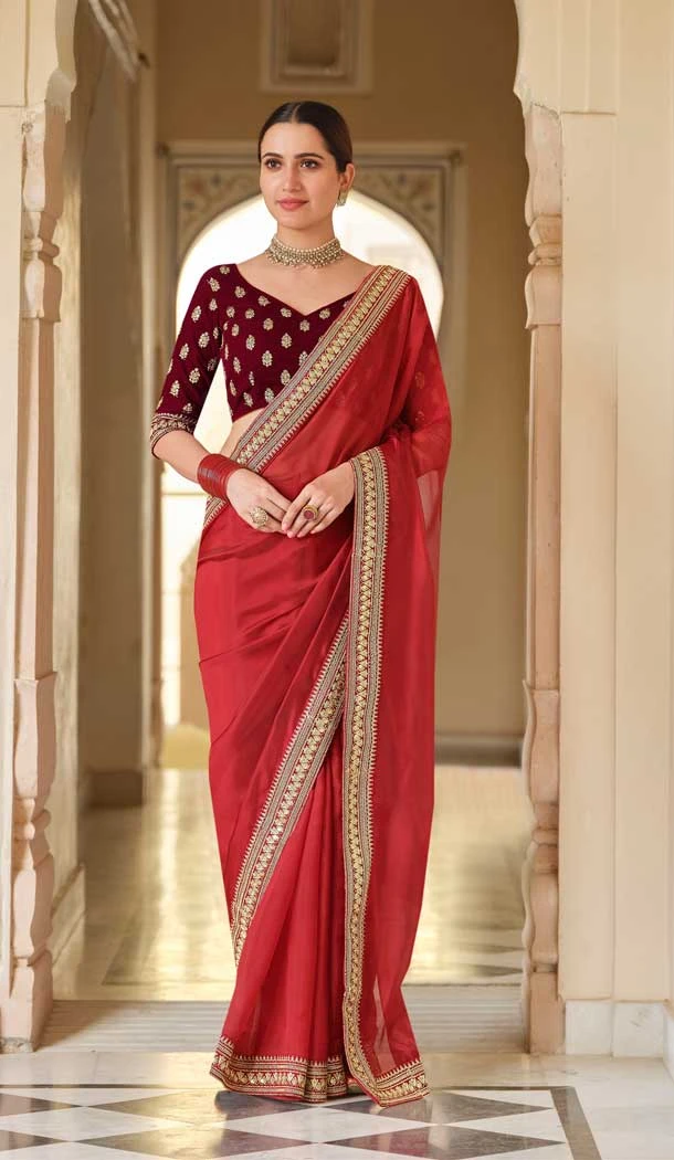 Red Color Velvet Designer Fancy Party Wear Saree Blouse -1234128539 Red Color Velvet Designer Fancy Party Wear Saree Blouse -1234128539
