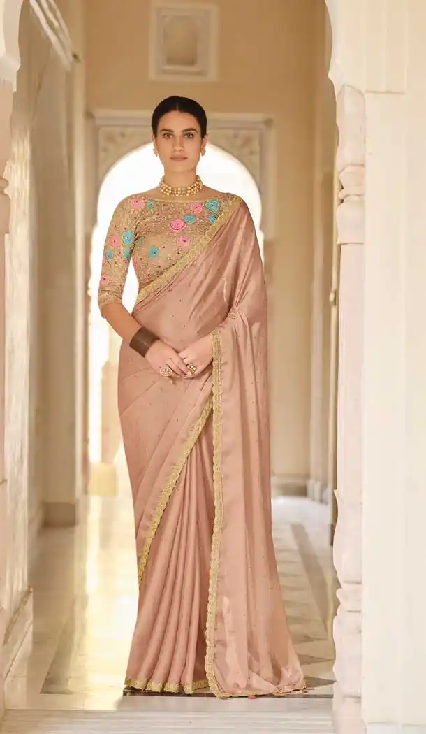 Brown Color Soft Net Designer Fancy Party Wear Saree Blouse -1234128540