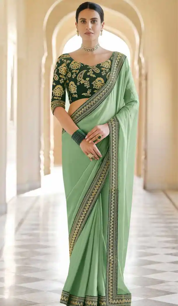 Green Color Art Silk Designer Fancy Party Wear Saree Blouse -1234128542