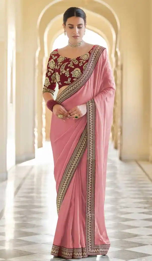 Peach Color Art Silk Designer Fancy Party Wear Saree Blouse -1234128545