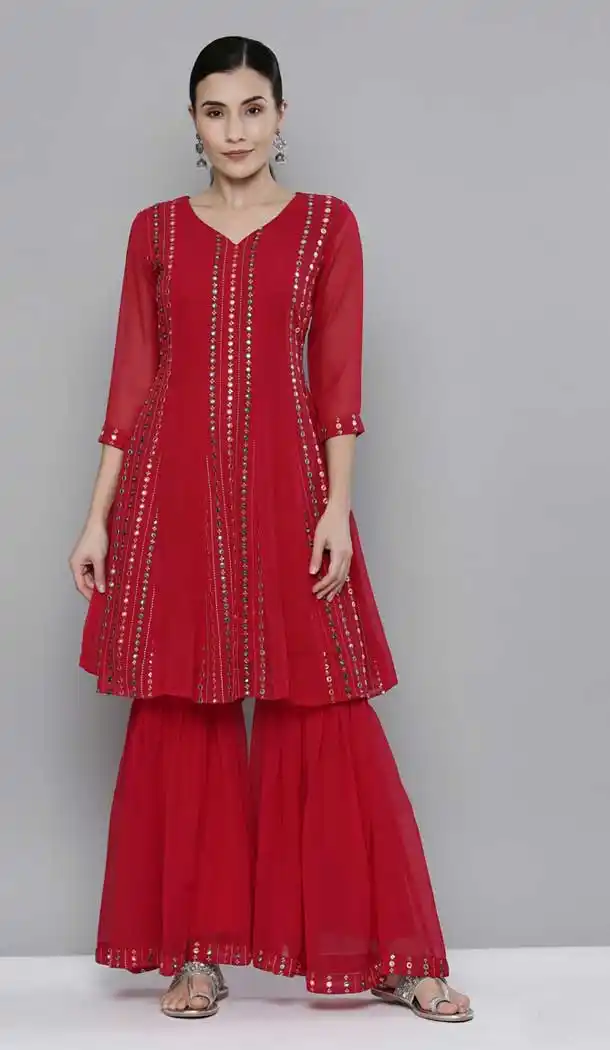 Red Color Georgatte Designer Party Wear Readymade Kurti -1355129342