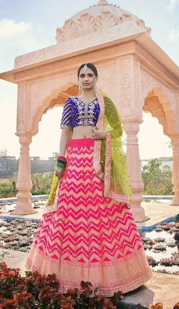 Attractive Pink Color Brocade Silk Heavy Designer Wedding Wear Lehenga Choli -1364129417