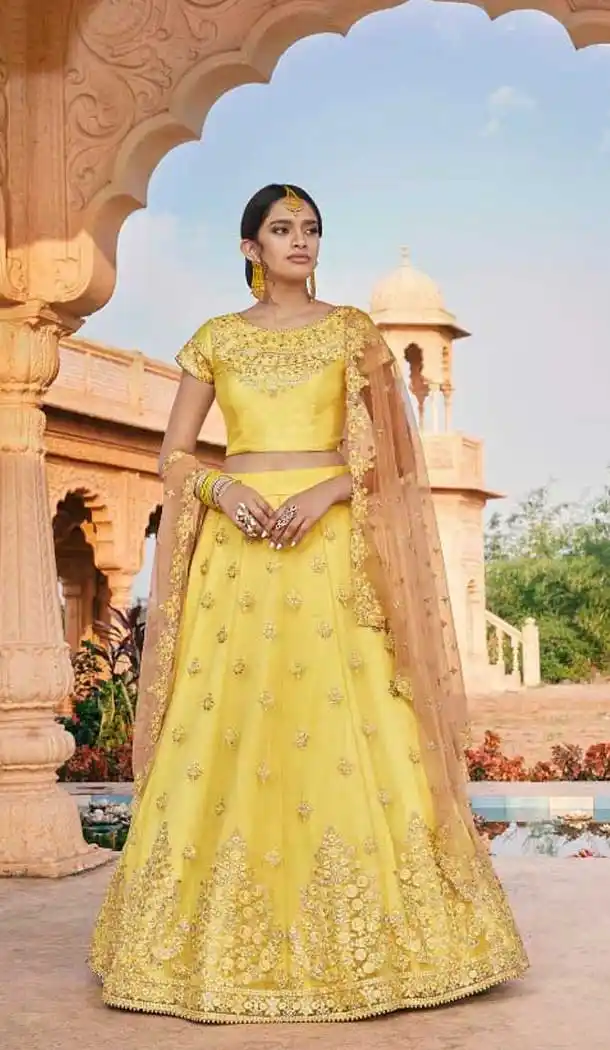 Yallow Color Net Heavy Designer Wedding Wear Lehenga Choli -1364129418