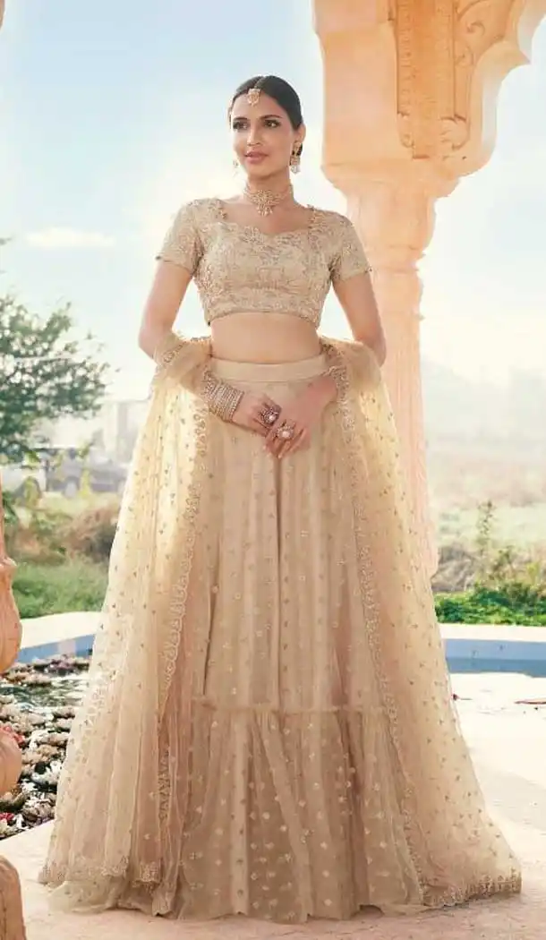 Golden Color Net Heavy Designer Wedding Wear Lehenga Choli -1364129422