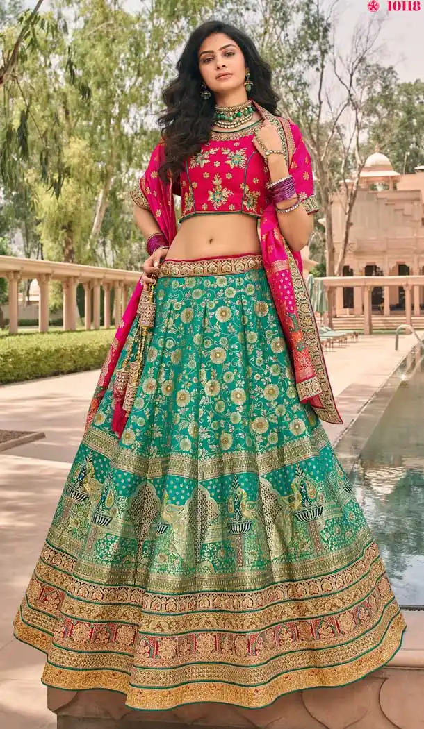 Sky Blue Color Banarasi Silk Heavy Bridal Wedding Wear Lehenga Choli -1382129541