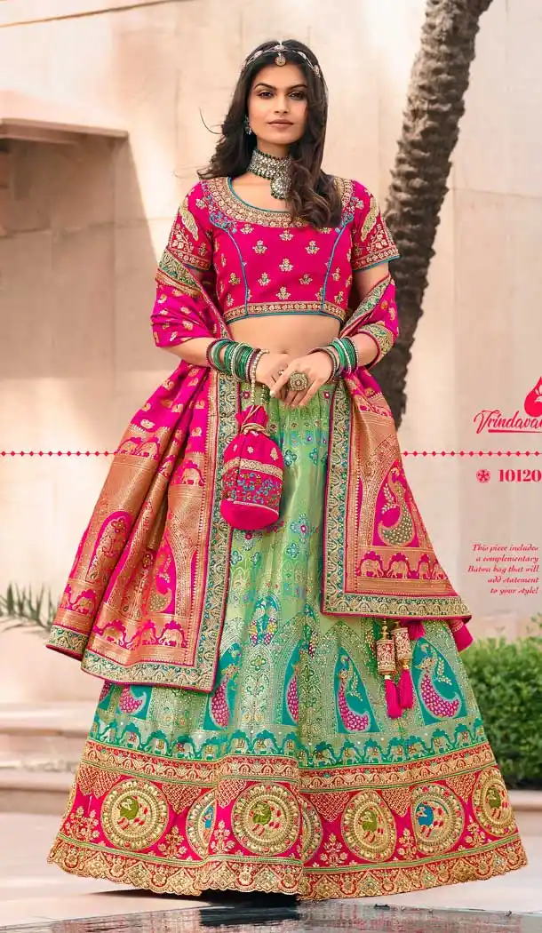 Pista Green Color Banarasi Silk Heavy Bridal Wedding Wear Lehenga Choli -1382129543