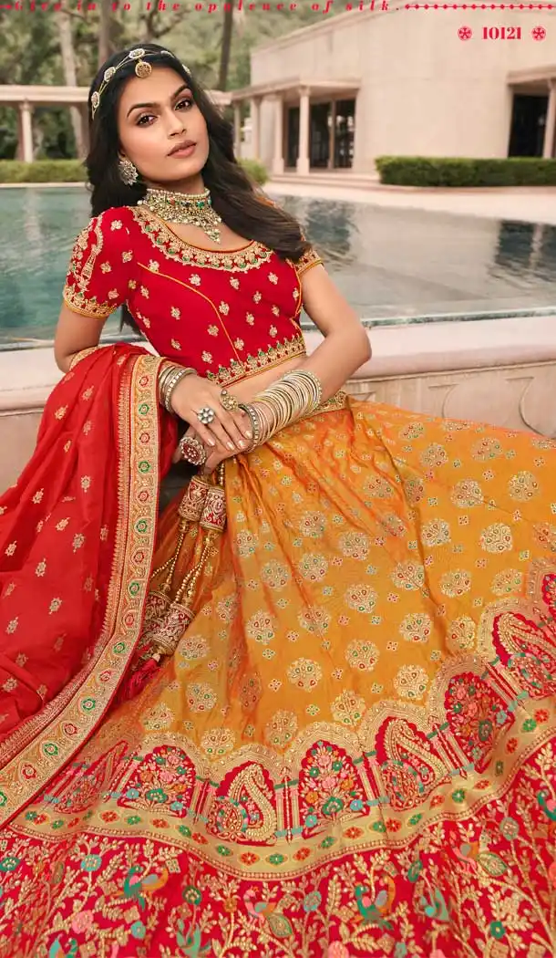Mustard Color Banarasi Silk Heavy Bridal Wedding Wear Lehenga Choli -1382129544