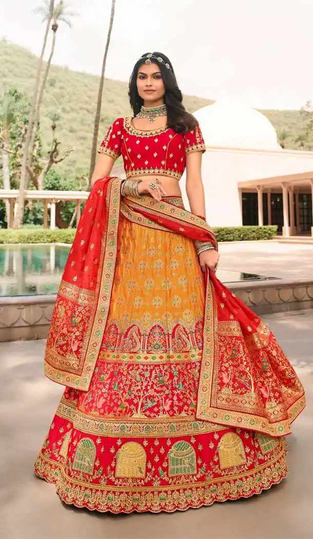 Mustard Color Banarasi Silk Heavy Bridal Wedding Wear Lehenga Choli -1382129544