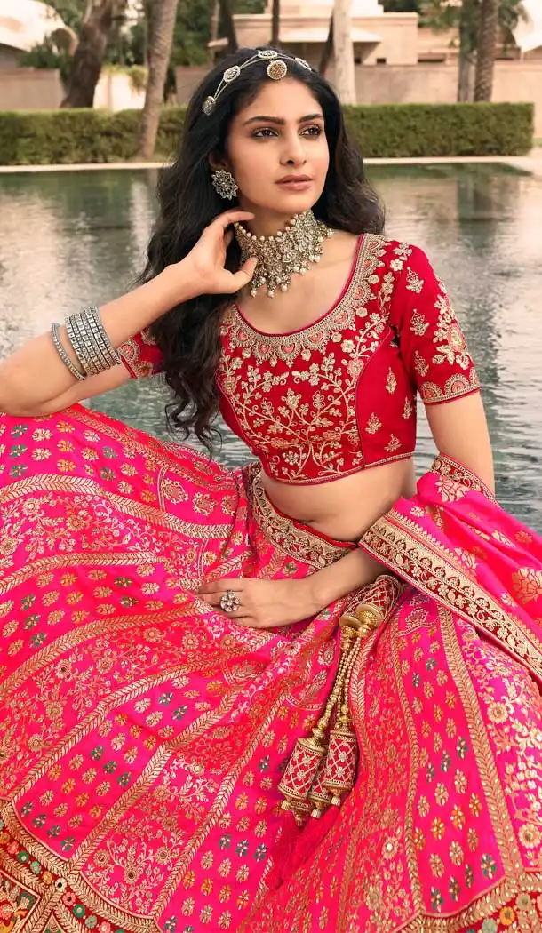 Pink Color Banarasi Silk Heavy Bridal Wedding Wear Lehenga Choli -1382129545