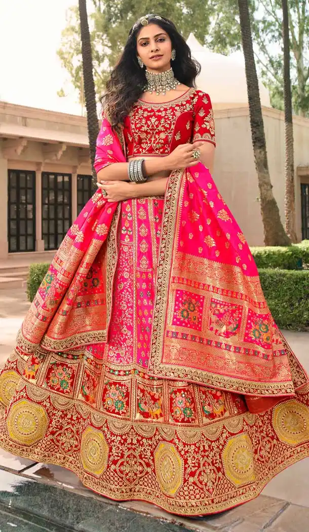 Pink Color Banarasi Silk Heavy Bridal Wedding Wear Lehenga Choli -1382129545