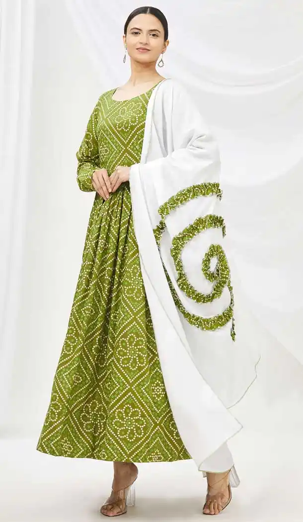 Green Color Pure Maslin Festive Wear Aanarkali Style Gown Suit -1448129988