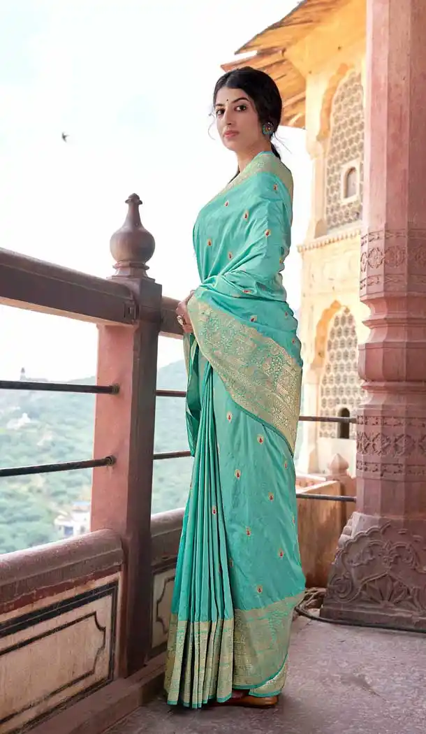 Sky Blue Color Silk Designer Traditional Party Wear Saree Blouse -1427129837