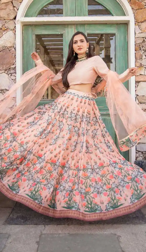 Peach Color Chanderi Silk Designer Festive Party Wear Lehenga Choli -1428129841