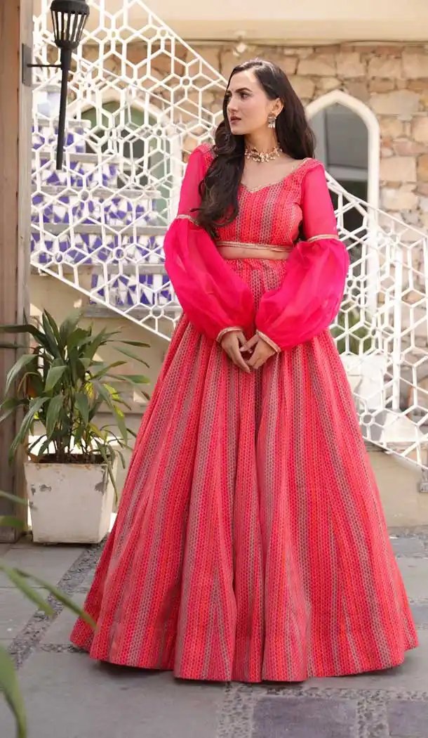 Red Color Chanderi Silk Designer Festive Party Wear Lehenga Choli -1428129843