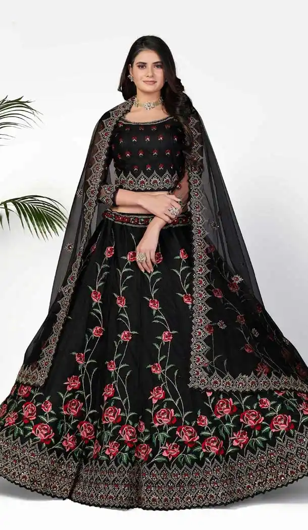 Black Color Soft Net Bridal Mehendi Sangeet Wear Lehenga Choli -1438129915