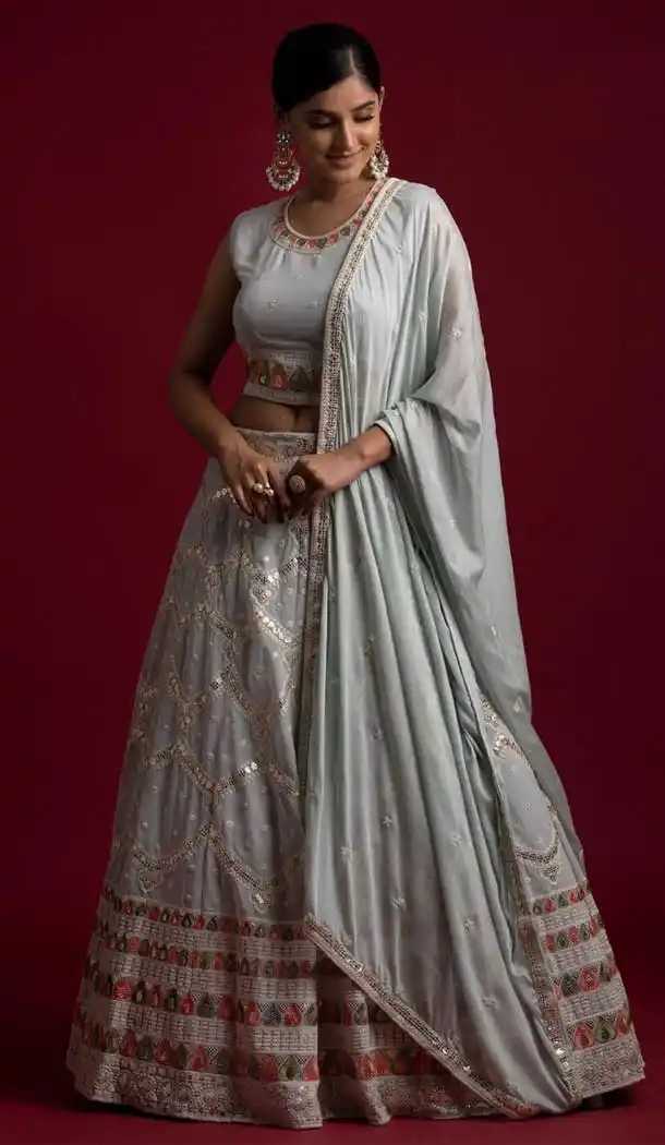 Grey Color Georgette Heavy Designer Festive Wear Lehenga Choli -1441129934