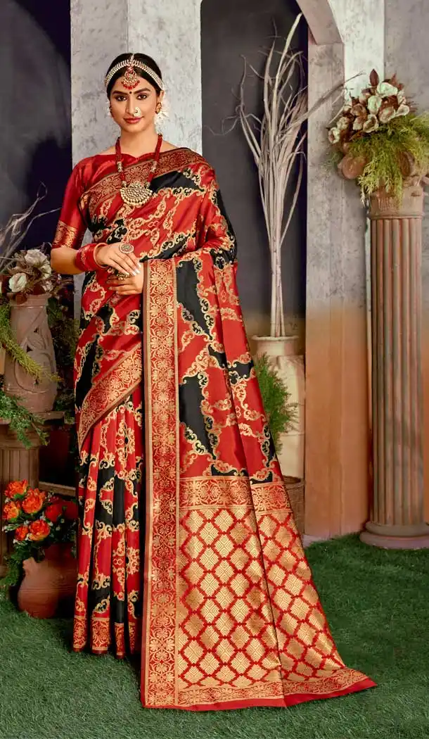 Red Black Color Art Silk Traditional Classic Party Wear Saree Blouse -1446129975