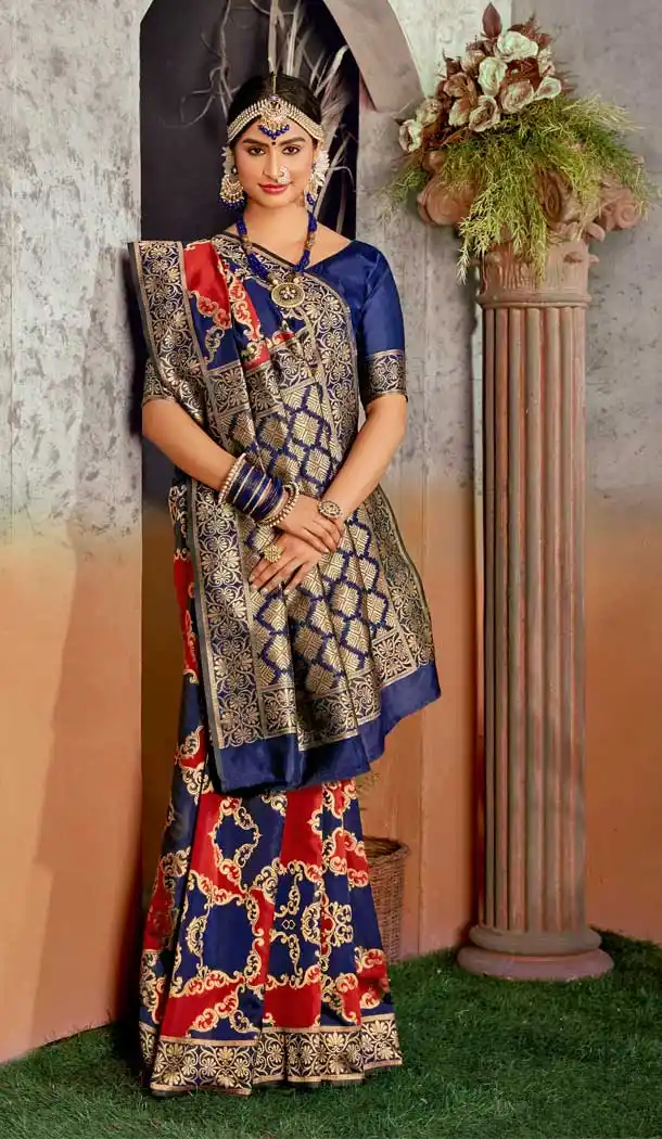 Navy Blue Color Art Silk Traditional Classic Party Wear Saree Blouse -1446129976