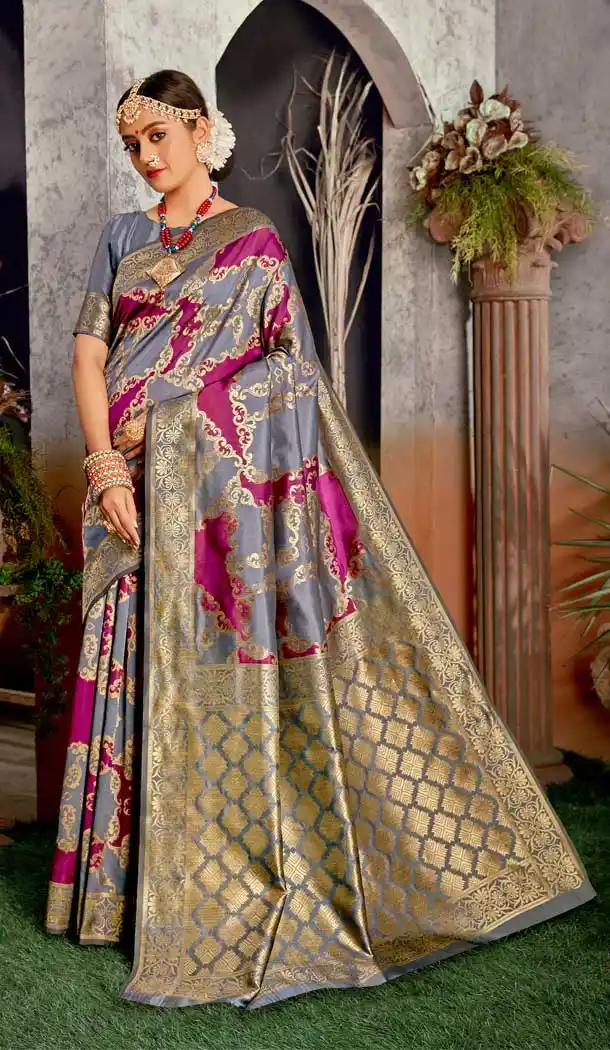 Grey Pink Color Art Silk Traditional Classic Party Wear Saree Blouse -1446129980