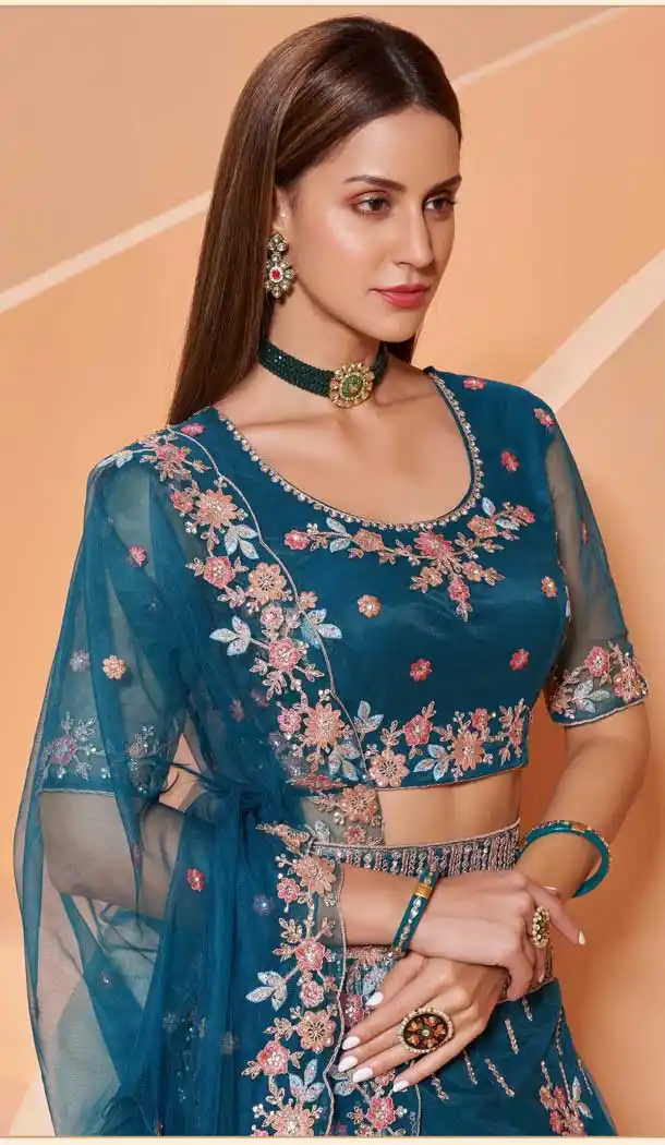 Blue Color Net Heavy Designer Party Wear Plus Size Lehenga Choli -1465130114