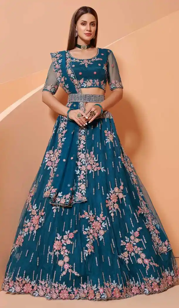 Blue Color Net Heavy Designer Party Wear Plus Size Lehenga Choli -1465130114