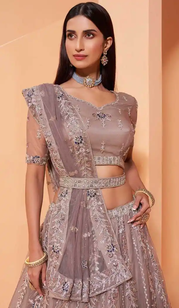 Beige Color Net Heavy Designer Party Wear Plus Size Lehenga Choli -1465130115